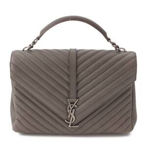 Saint Laurent Monogram Logo Leather Chain Shoulder Bag Gray